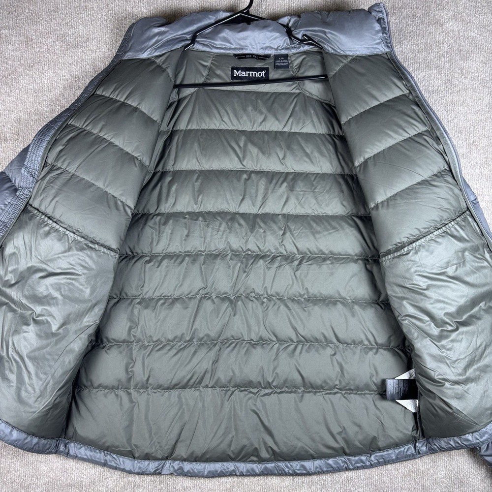 Marmot 800 Fill Down Puffer Jacket Mens Large Gray Full Zip Goose Down Coat - Picture 3 of 14